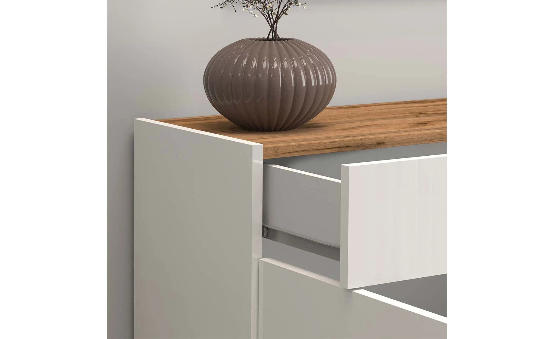 Garda komoda 2 vrata +1 fioka 80x35x70 cm bela visoki sjaj/hrast