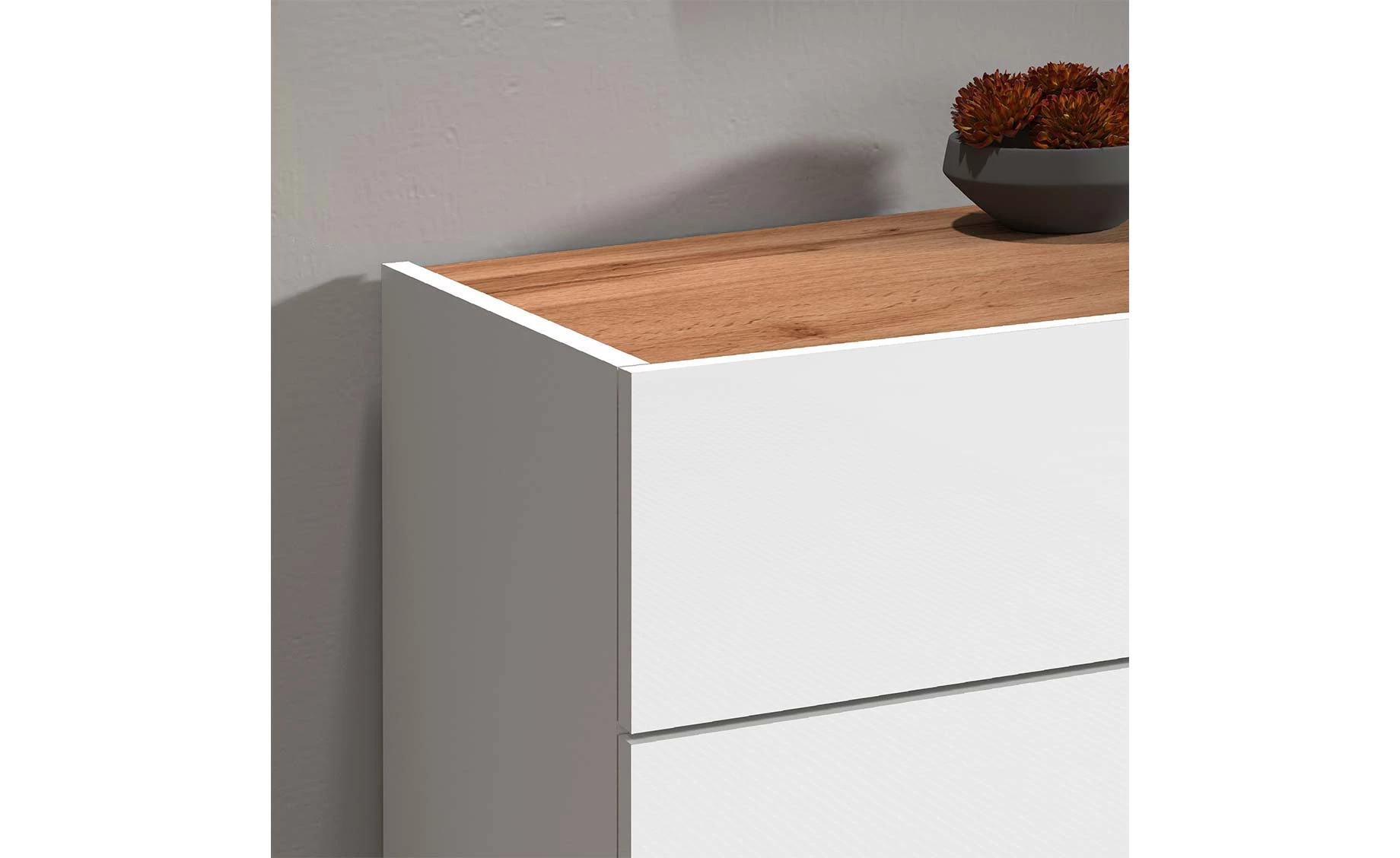 Garda komoda 2 vrata +1 fioka 80x35x70 cm bela visoki sjaj/hrast