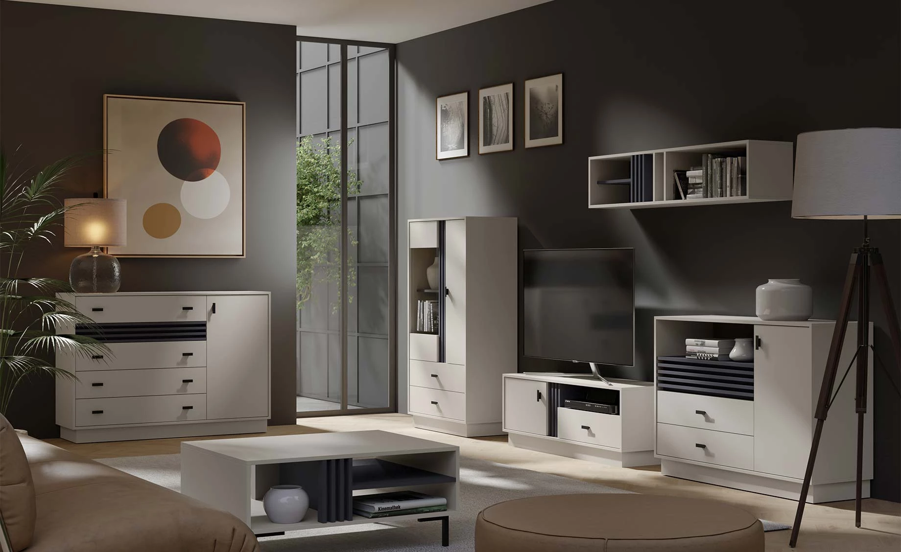 Allmo klub sto 1 polica 90x70x40 cm kašmir/antracit