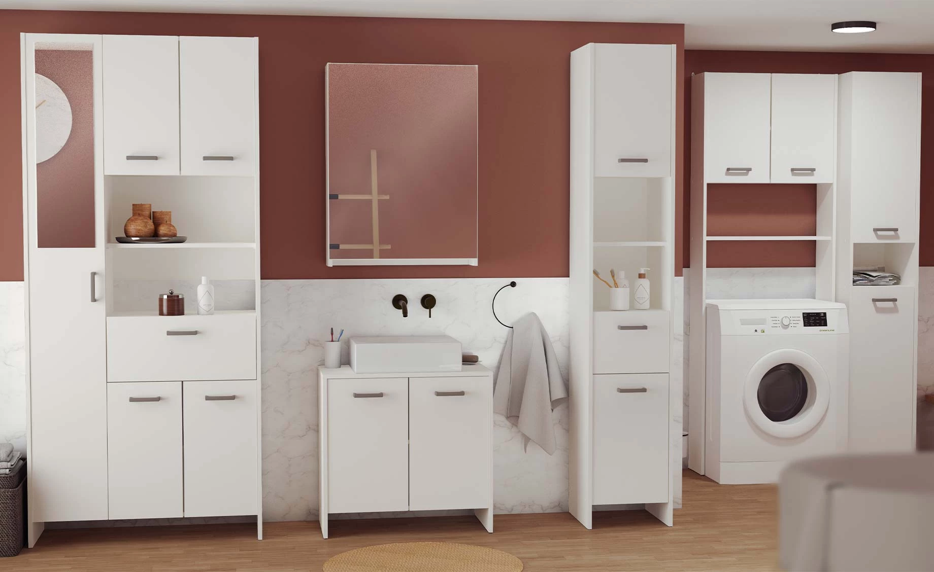 Coralie ormarić iznad veš mašine ili WC-a 64x20x185 cm beli