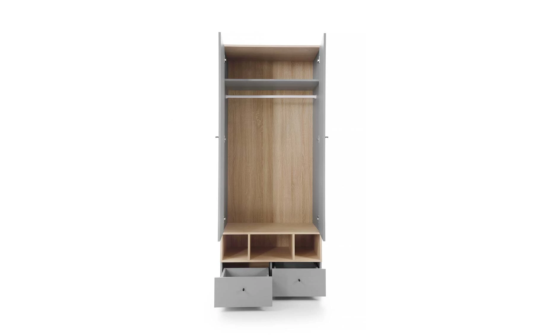 Oro ormar 2 vrata + 2 fioke + 3 police 80x50x195 cm natur/sivo