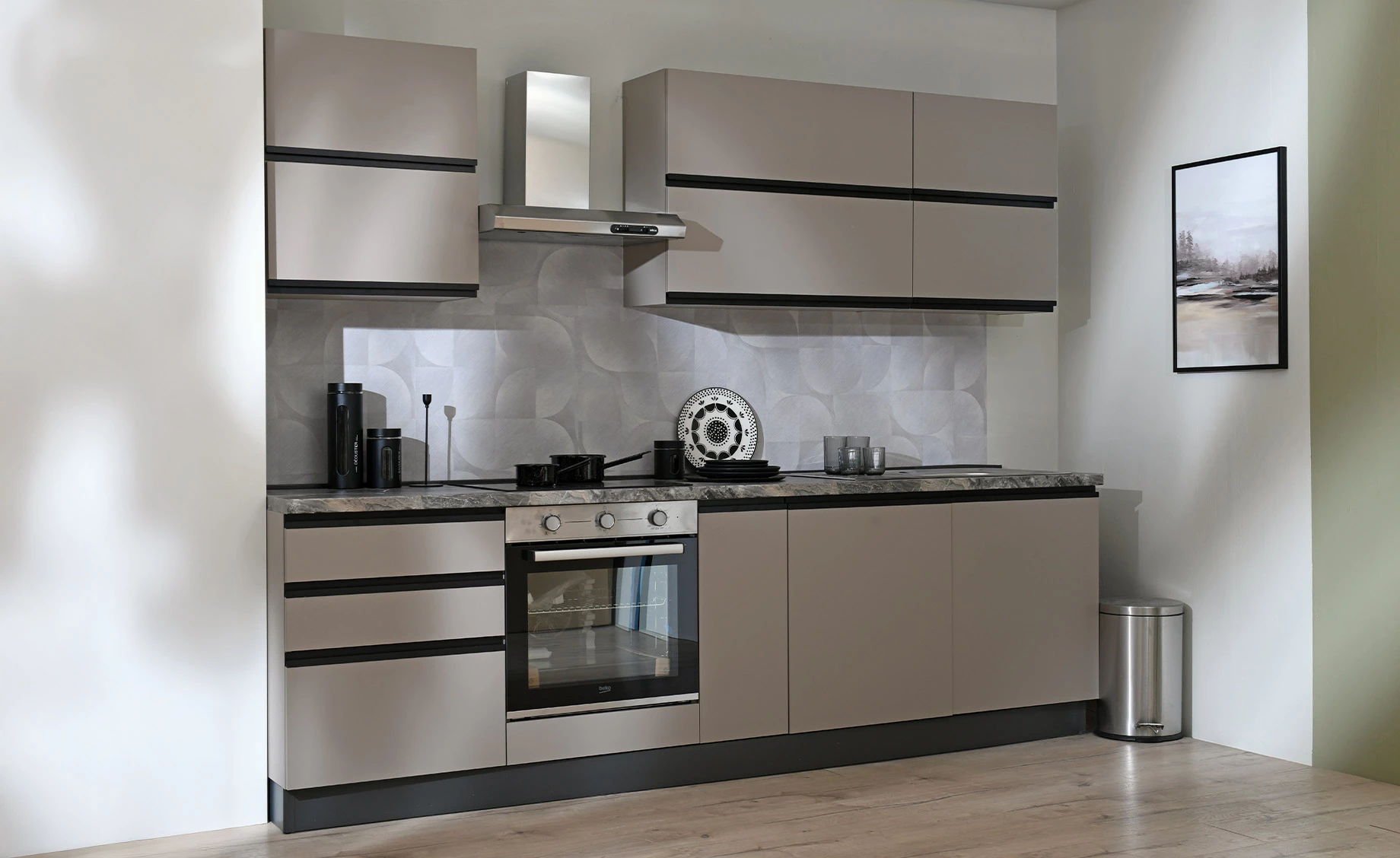 Ornella blok kuhinja sa aparatima 270x60x216 cm cappuccino / cappuccino mat