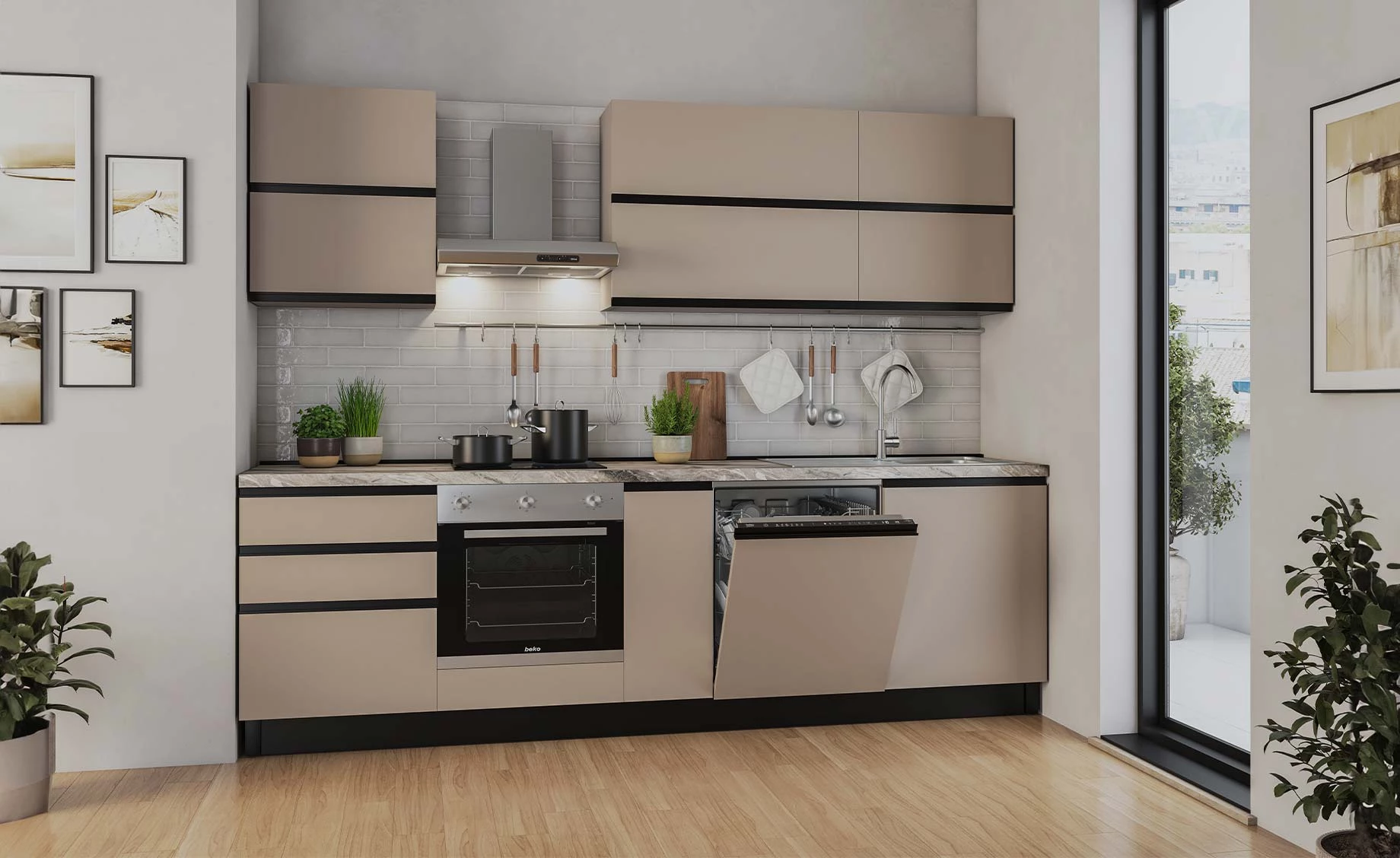 Ornella blok kuhinja sa aparatima 270x60x216 cm cappuccino / cappuccino mat