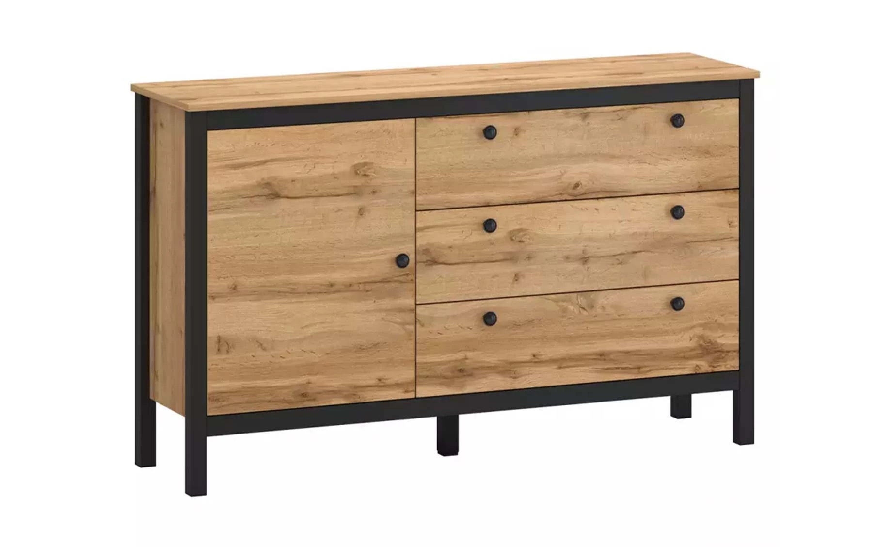 PALMER KOMODA 1V + 3 LADICE 143x38x88,1 WOTAN HRAST/CRNA