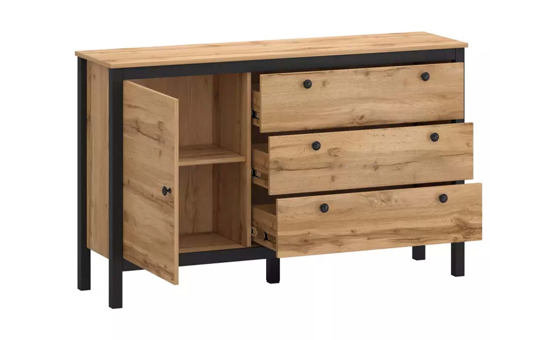 PALMER KOMODA 1V + 3 LADICE 143x38x88,1 WOTAN HRAST/CRNA