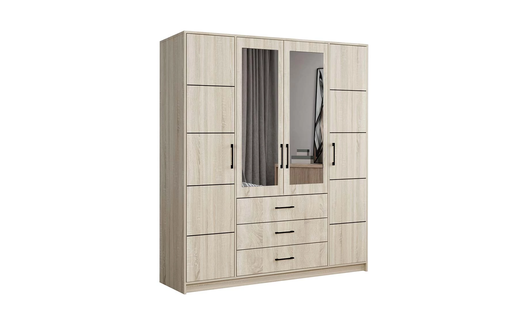 Belluno ormar 4 vrata + 3 fioke 200x58x200 cm sonoma/ogledalo