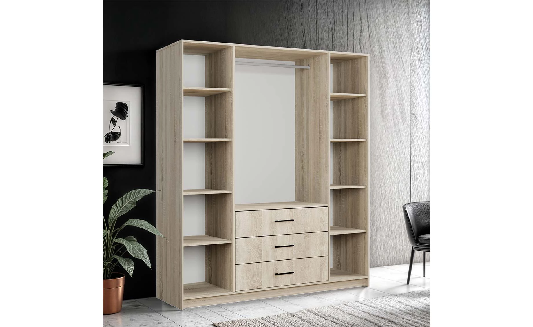 Belluno ormar 4 vrata + 3 fioke 200x58x200 cm sonoma/ogledalo