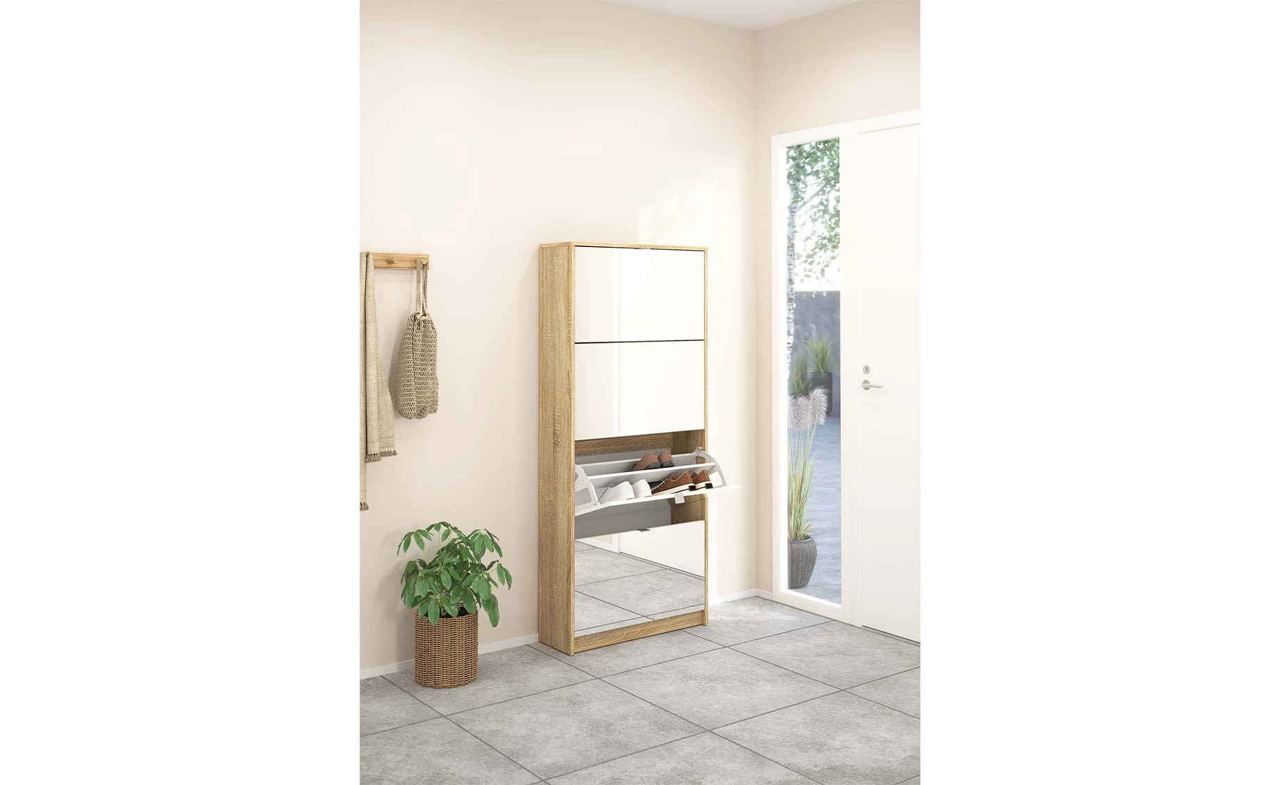 Shoes cipelarnik 4 vrata/ogledalo 70,3x24,5x162 cm natur