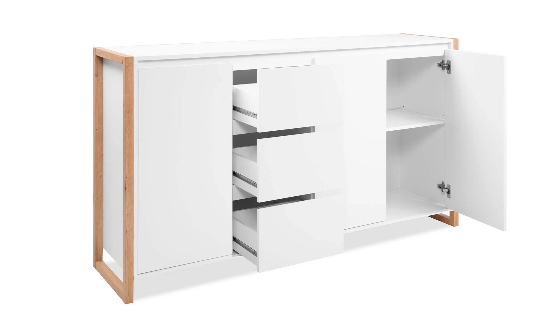 Denver komoda 3 vrata + 3 fioke 160x40x88 cm bela/artisan hrast