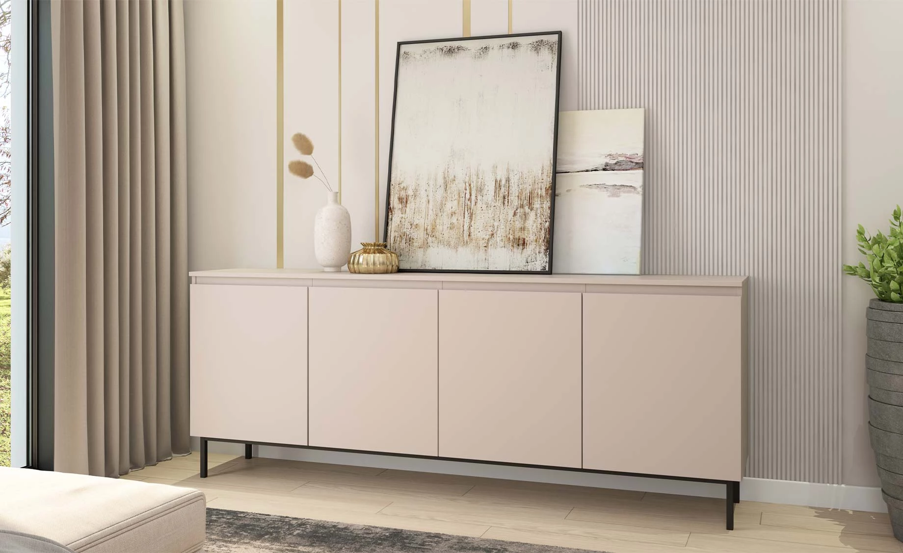 Tulle komoda 4 vrata 200x40x78 cm kašmir bež