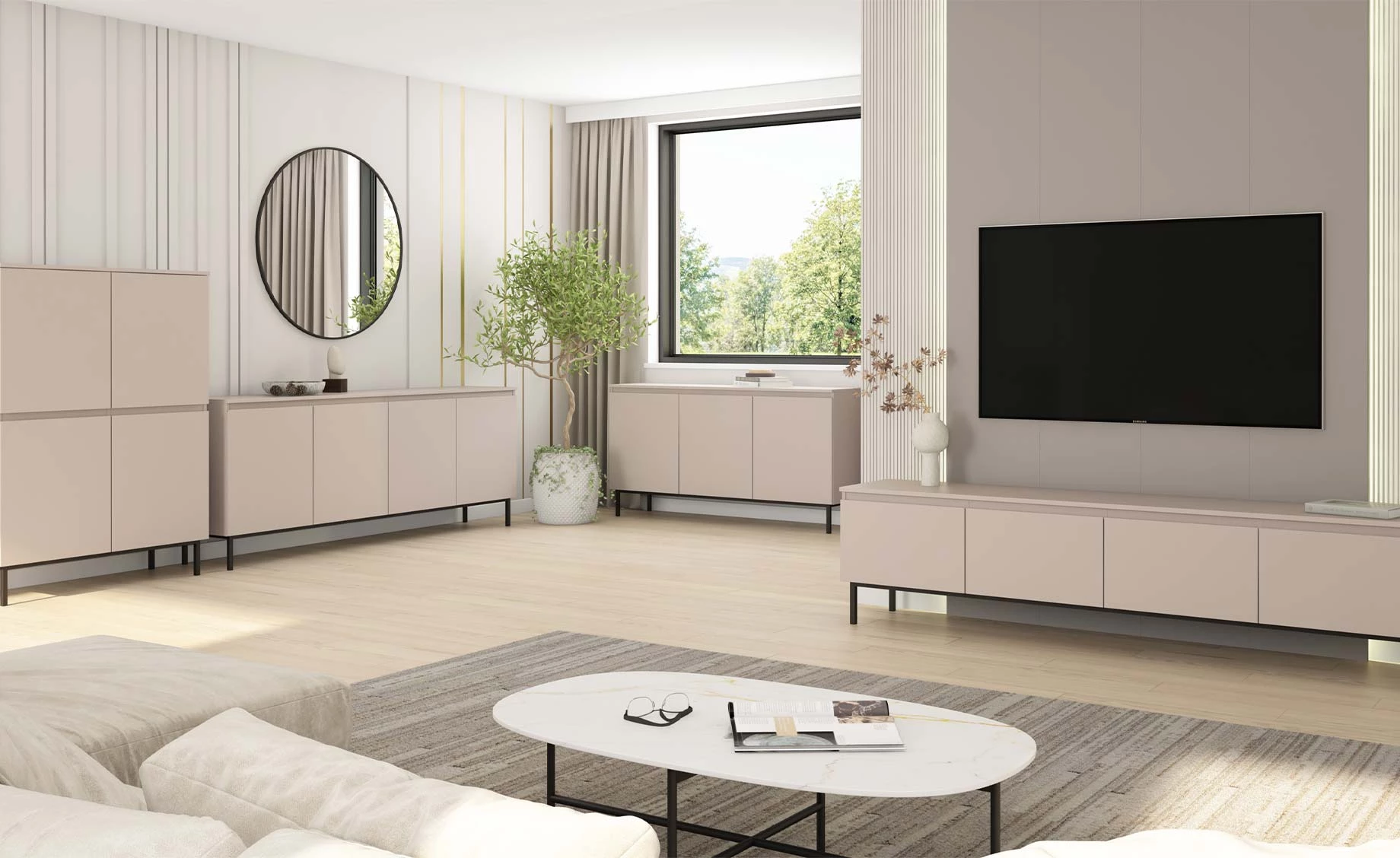 Tulle komoda 4 vrata 200x40x78 cm kašmir bež