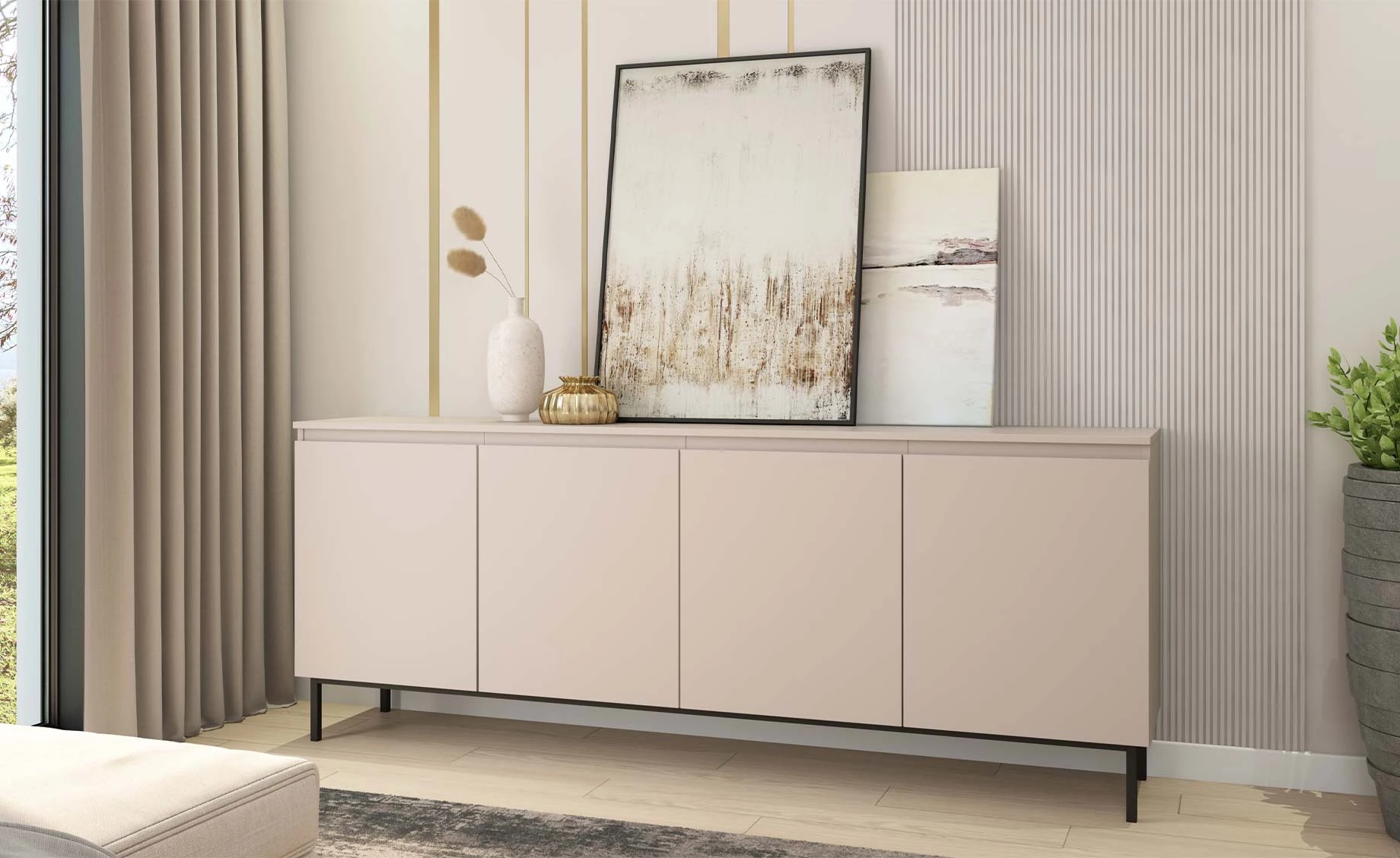 Tulle komoda 4 vrata 200x40x78 cm kašmir bež