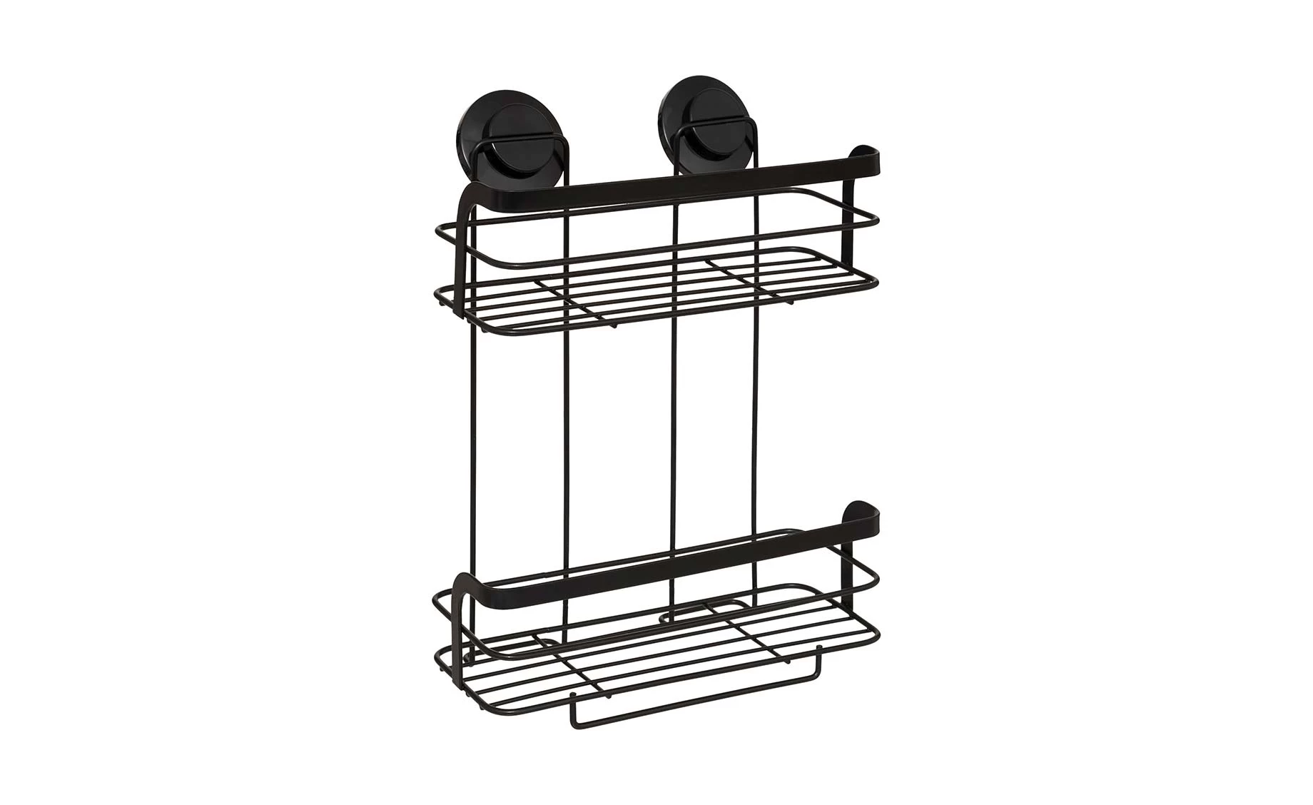 Kupatilski stalak za tuš sa 2 korpe na vakuum Venterra 25,5x12x34cm crni