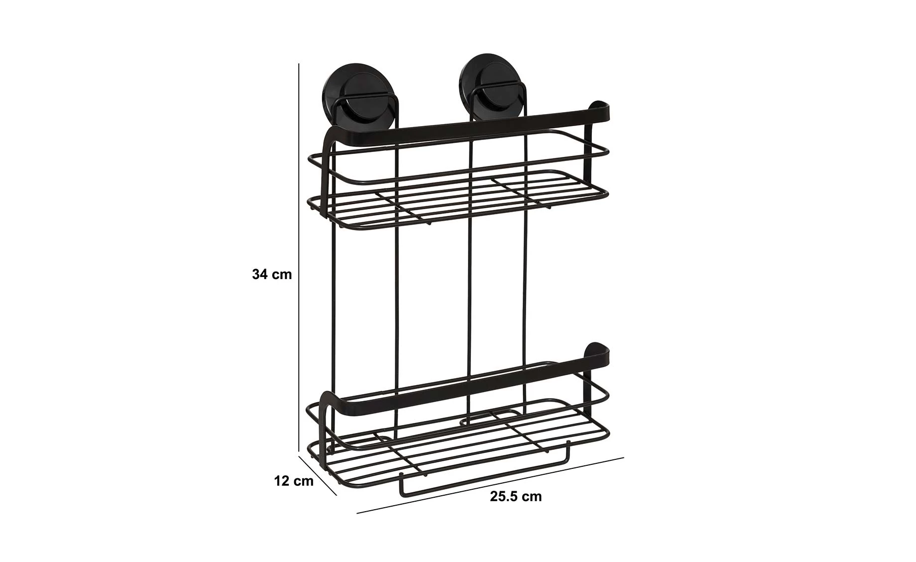 Kupatilski stalak za tuš sa 2 korpe na vakuum Venterra 25,5x12x34cm crni