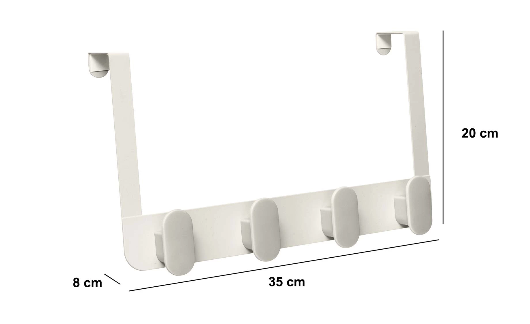Vešalica za vrata sa 4 kukice Lina 35x8x20cm bela