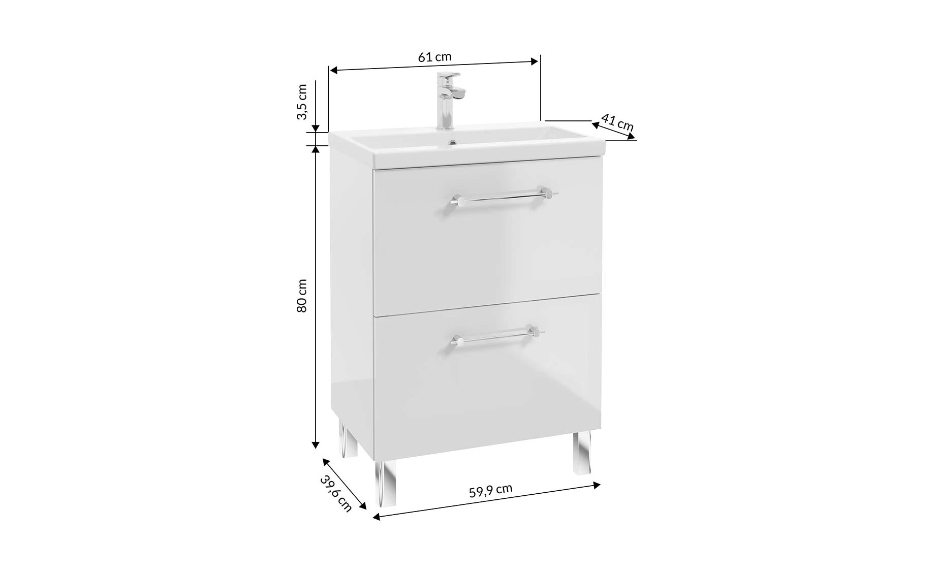 Lido kupatilska baza sa umivaonikom 60x40x80 cm bela v.sjaj