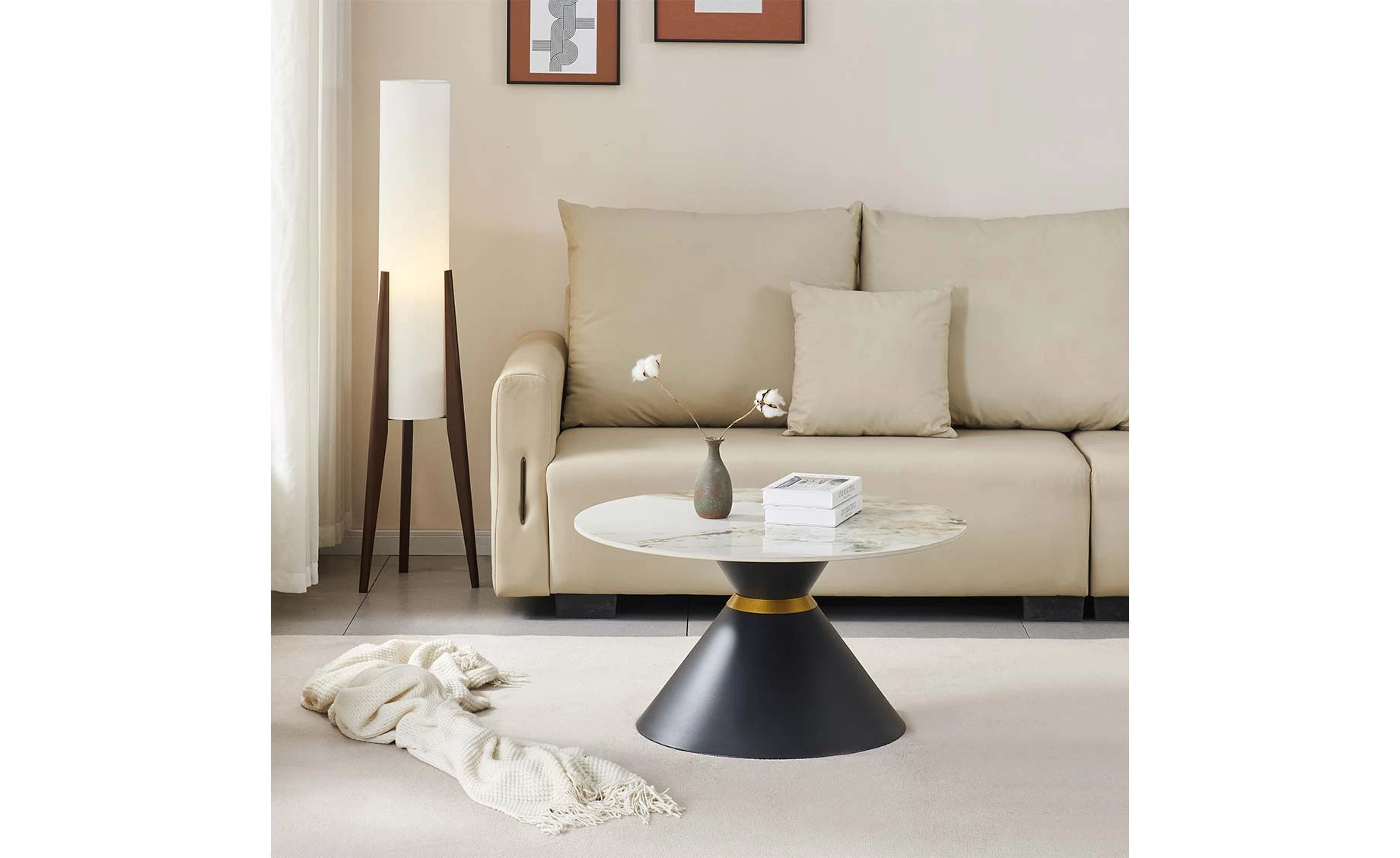Olsen klub sto D80x41 cm bela keramika/crno