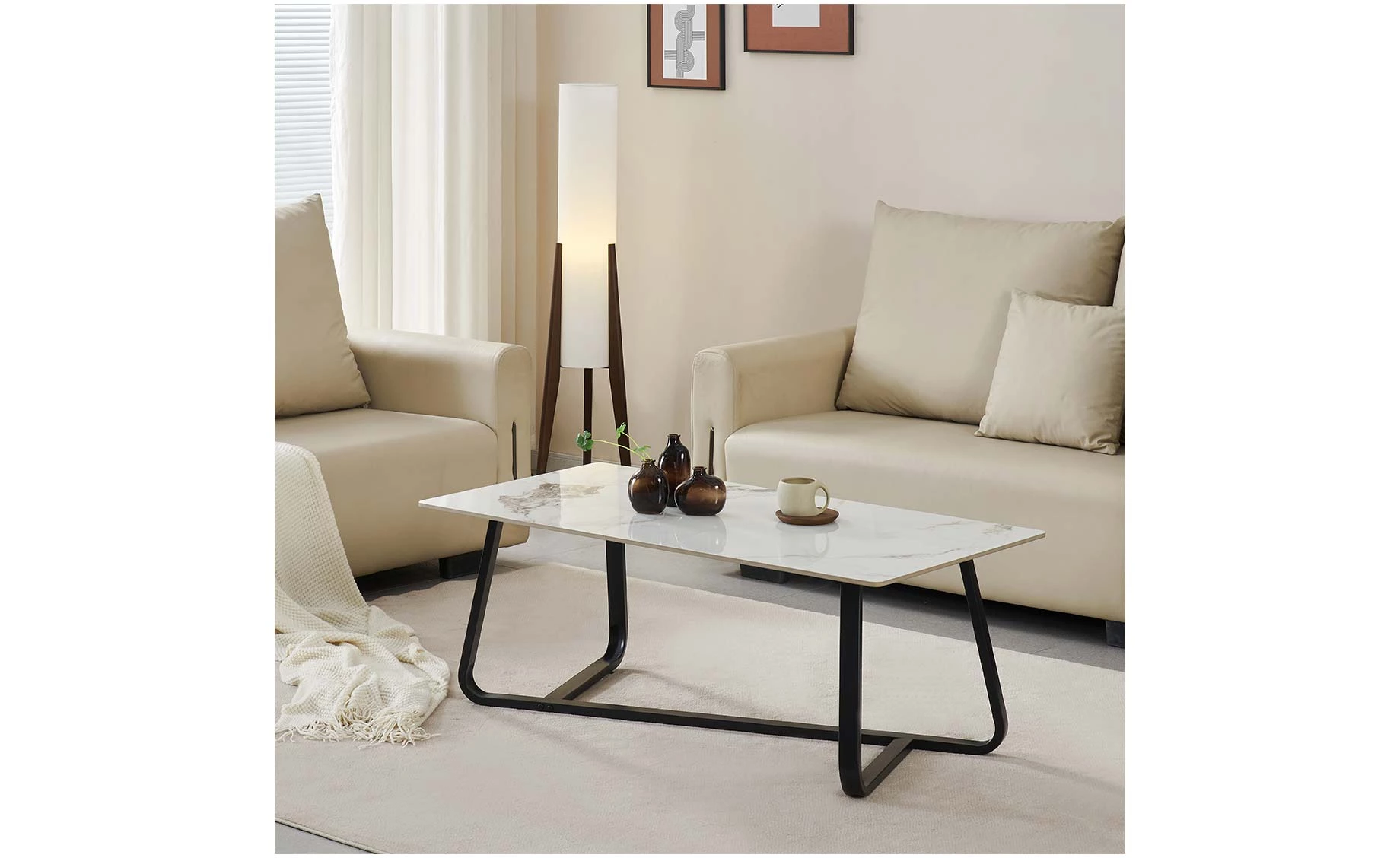 Octavio klub sto 120x60x45 cm bela keramika/crno