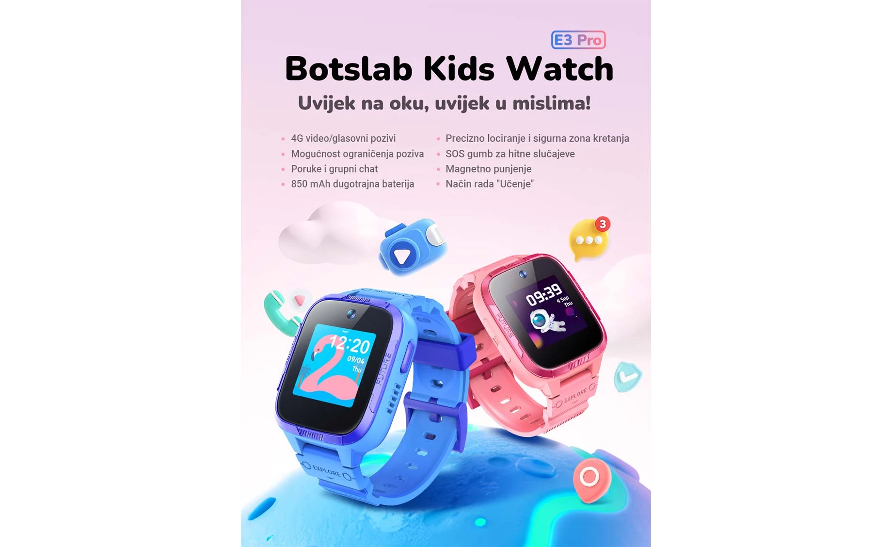360 Botslab Kids Watch E3 Pro , pametni sat , blue