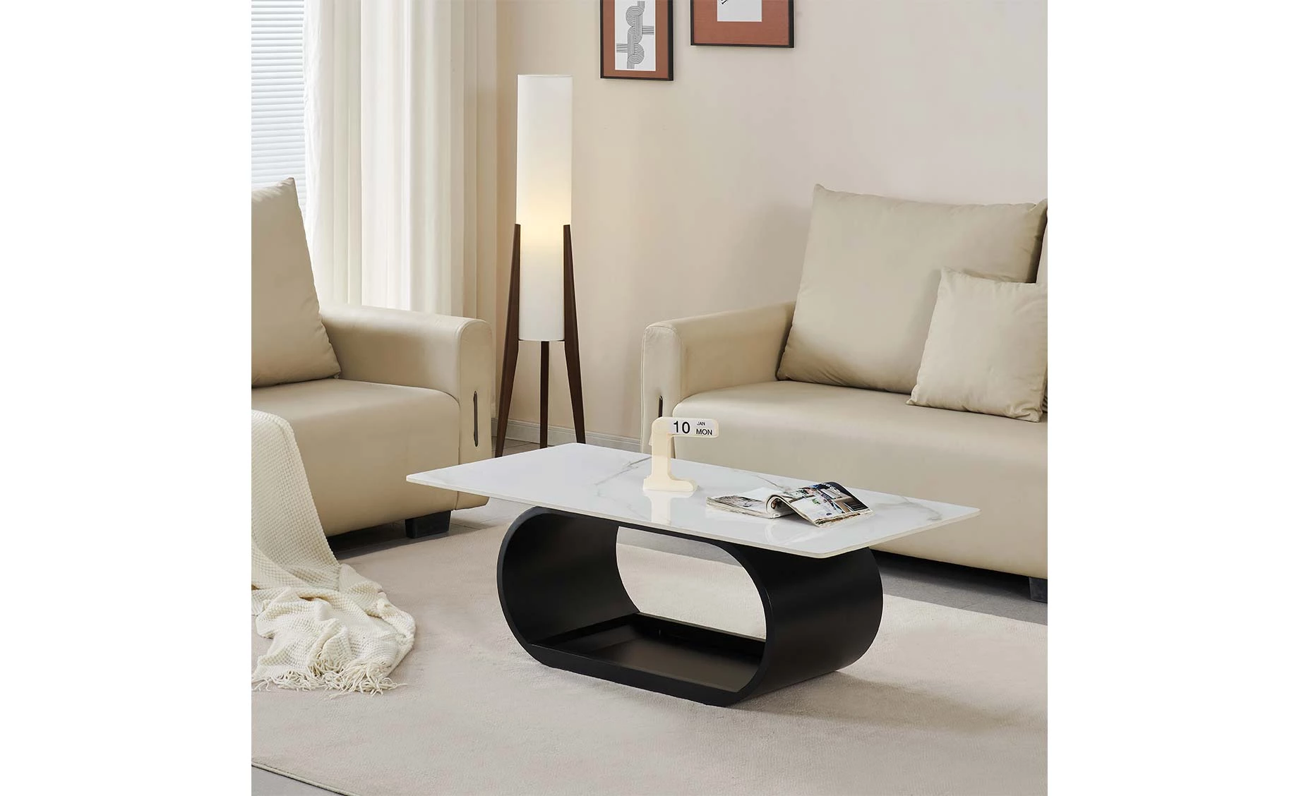 Oburu klub sto 120x60x45 cm bela keramika/crno