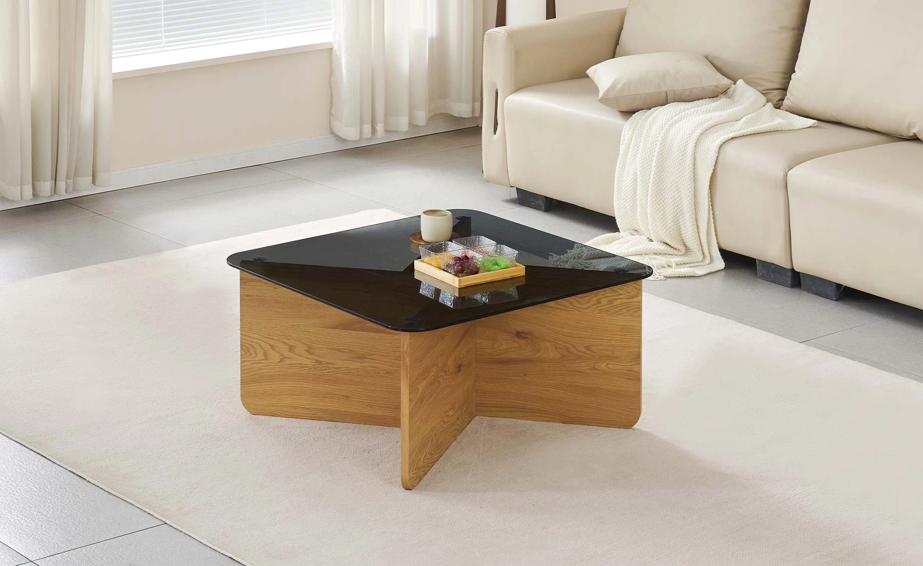 Odell klub sto 80x80x40 natur/tamno staklo