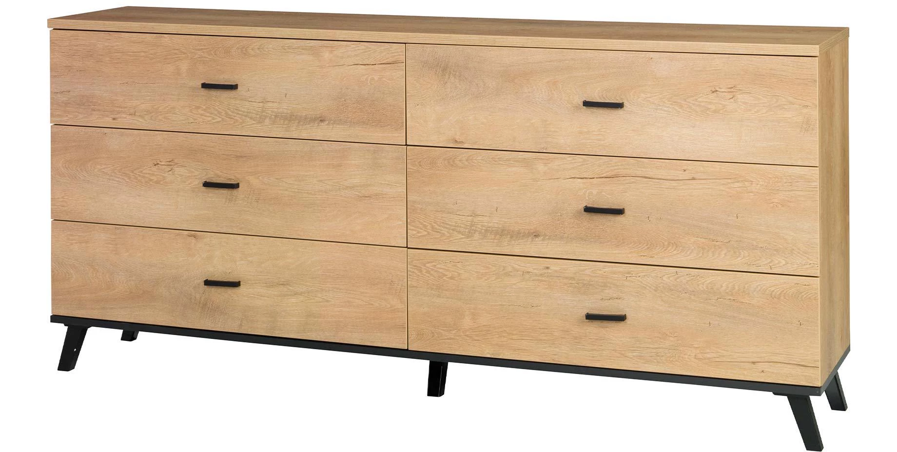 John II komoda 3+3 fioke 181x40x84 cm hrast/crna