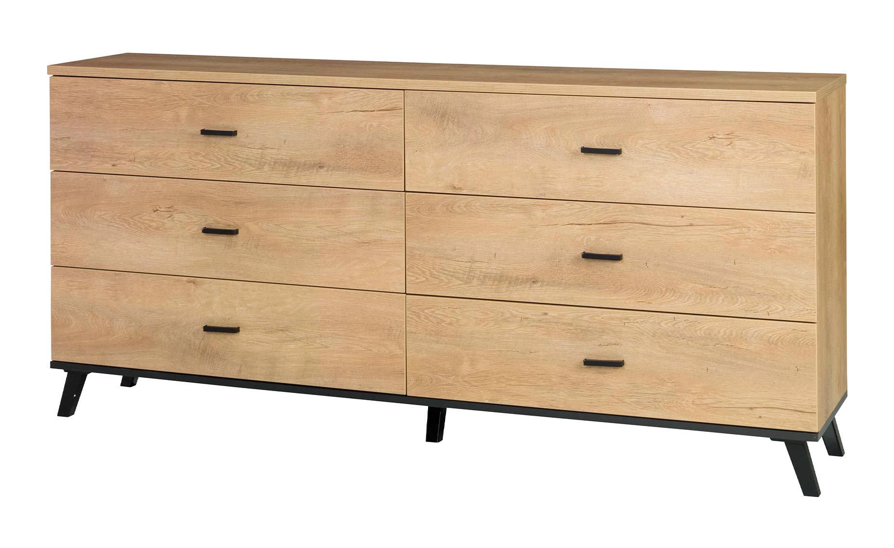 John II komoda 3+3 fioke 181x40x84 cm hrast/crna
