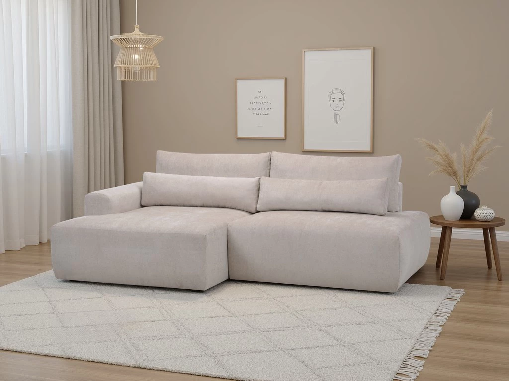 Syrenne kutna garnitura s ležajem i spremnikom 246x152x87 cm bež lijeva