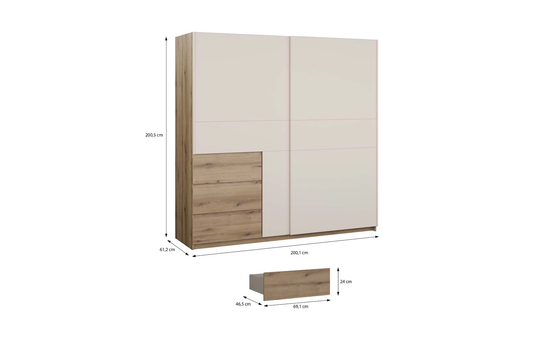 Collet klizni ormar 200x61x200 cm oak/sand