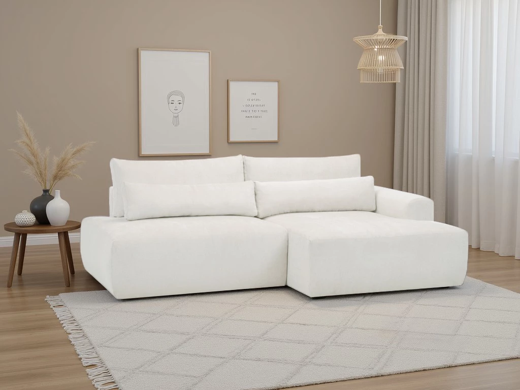 Syrenne ugaona garnitura sa ležajem i prostorom za odlaganje 246x152x87 cm svetlo bež desna