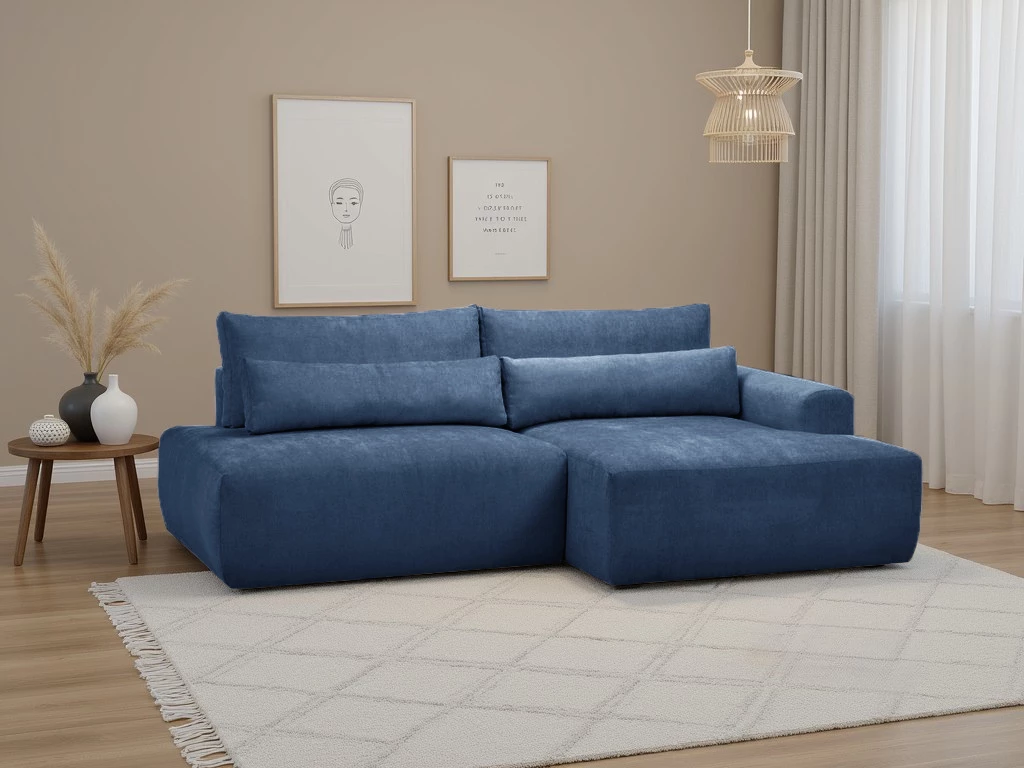 Syrenne ugaona garnitura sa ležajem i prostorom za odlaganje 246x152x87 cm plava desna