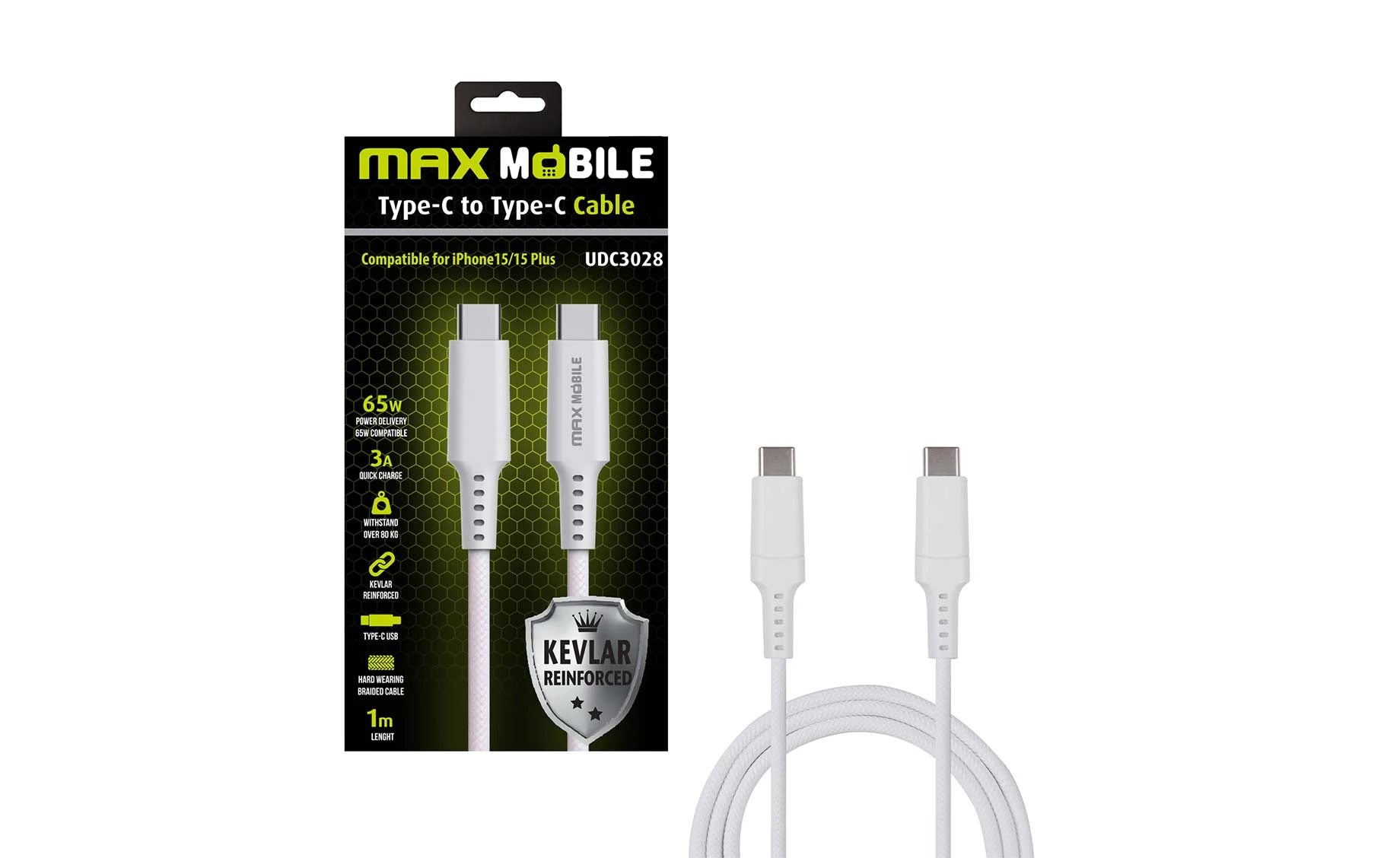 Maxmobile UDC3028 USB-C/USB-C kabel , 1m , bijeli