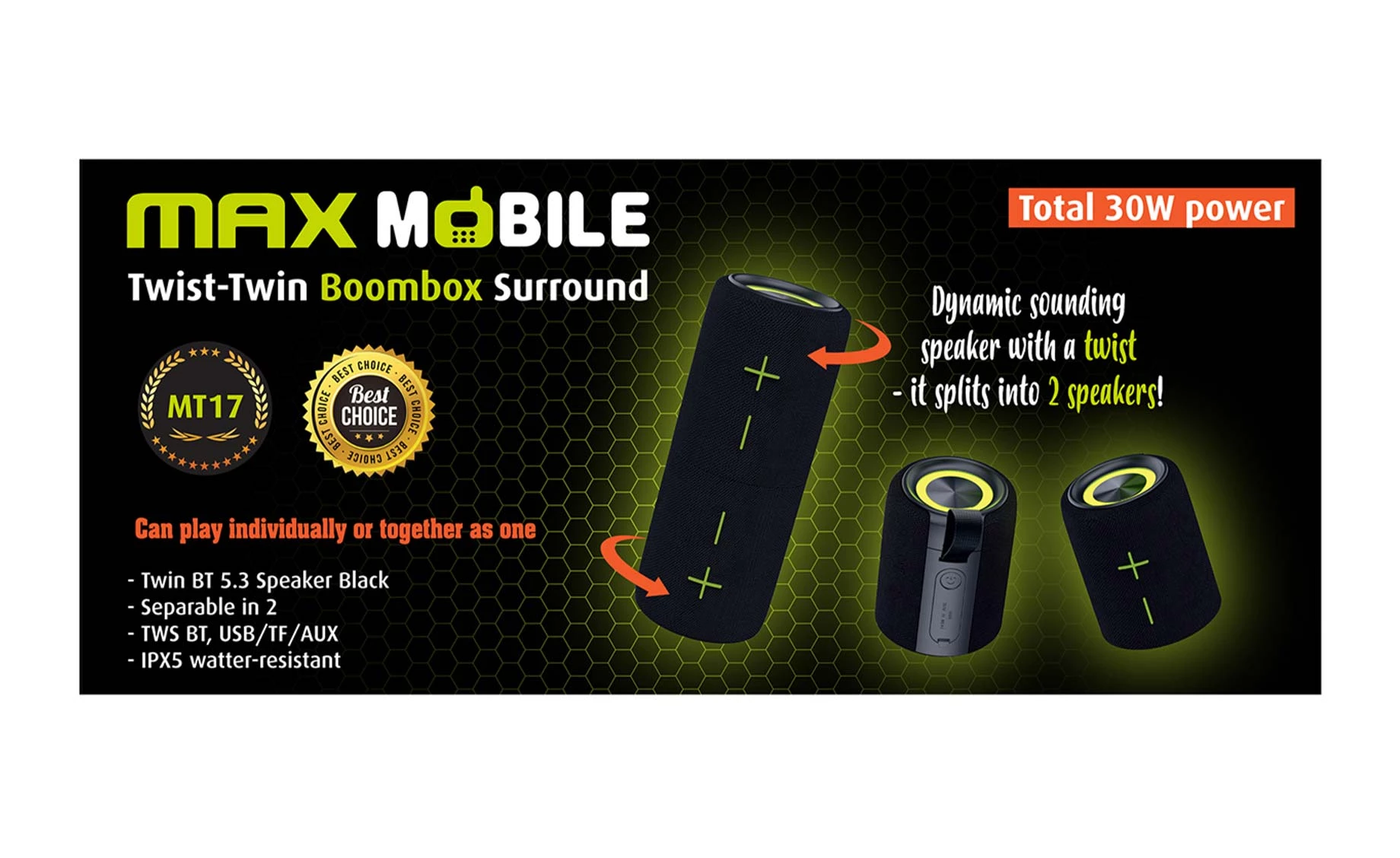 Maxmobile MT17 TWS bluetooth zvučnik , crni