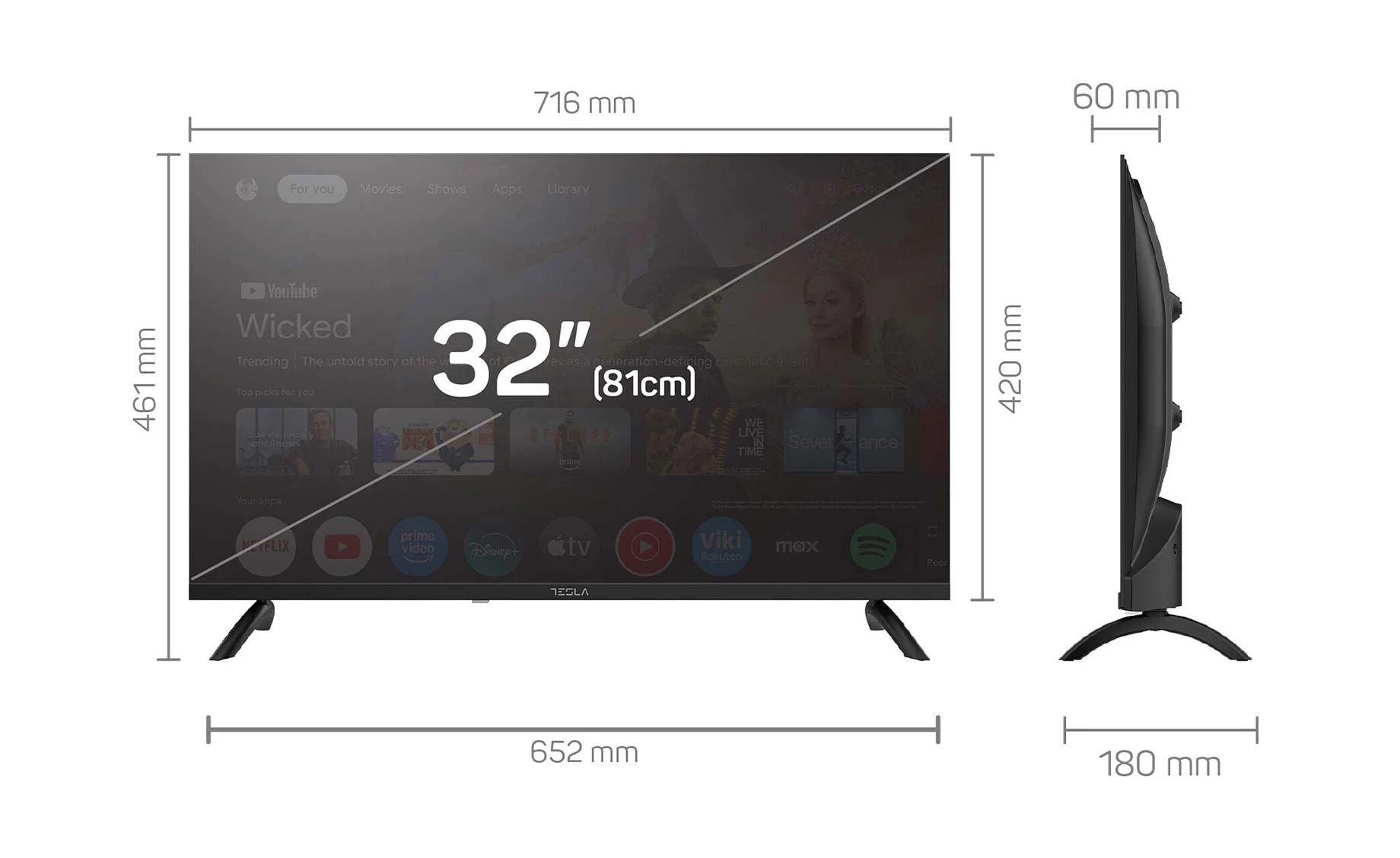 Tesla 32E655BHS 32"(82cm) HD LED Google TV