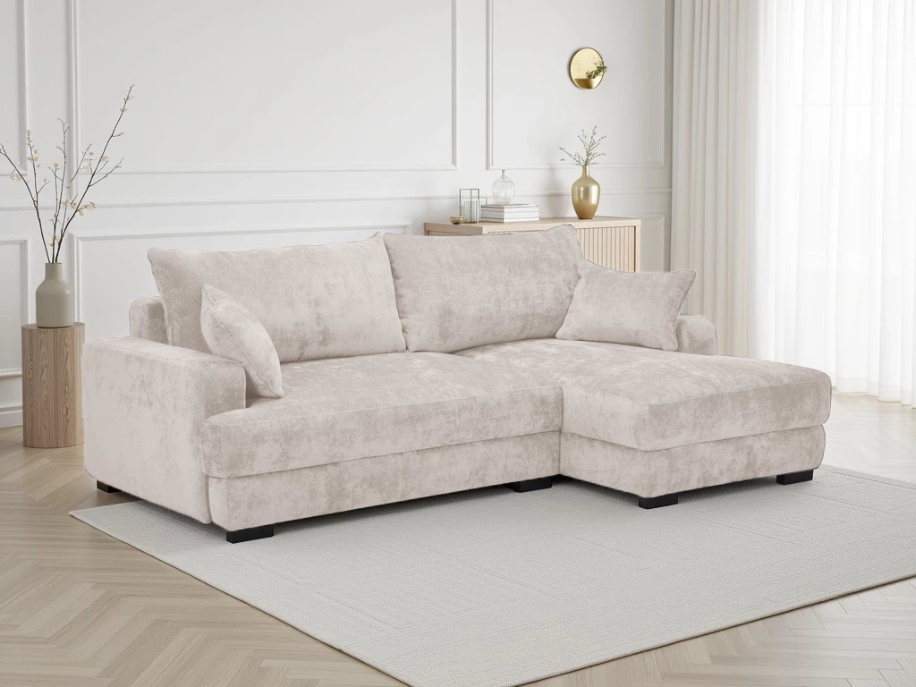 Side ugaona garnitura sa ležajem i prostorom za odlaganje 237x147x85 cm bež desna