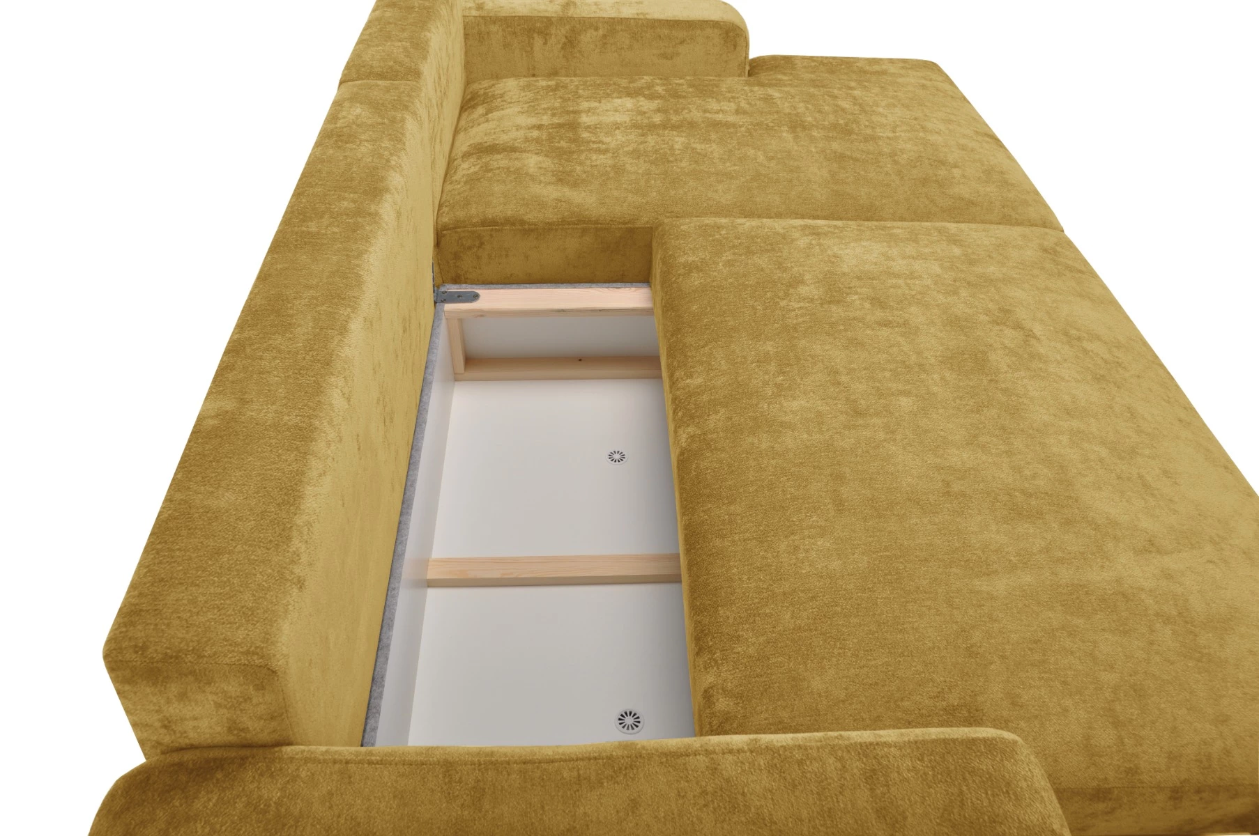 Side ugaona garnitura sa ležajem i prostorom za odlaganje 237x147x85 cm žuta desna