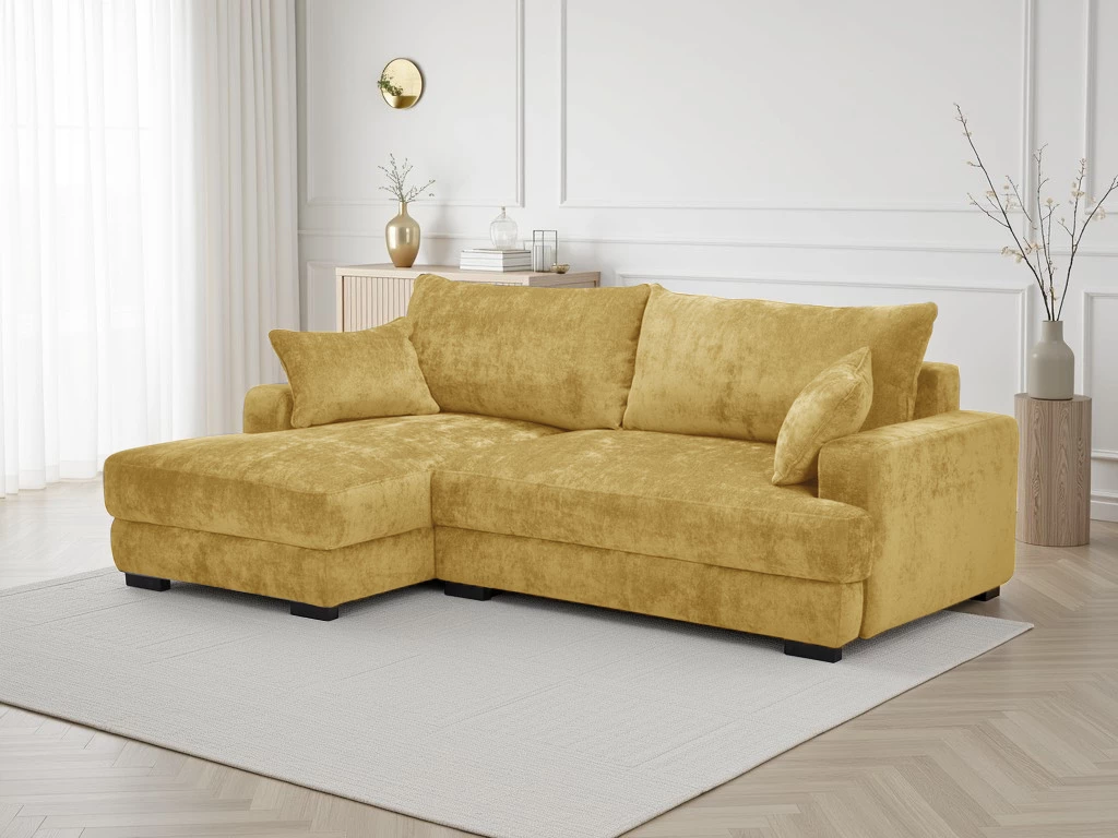 Side ugaona garnitura sa ležajem i prostorom za odlaganje 237x147x85 cm žuta leva