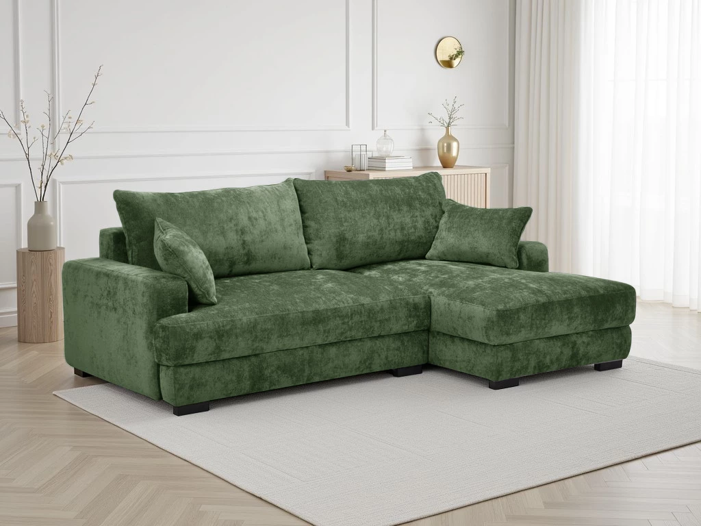 Side ugaona garnitura sa ležajem i prostorom za odlaganje 237x147x85 cm zelena desna