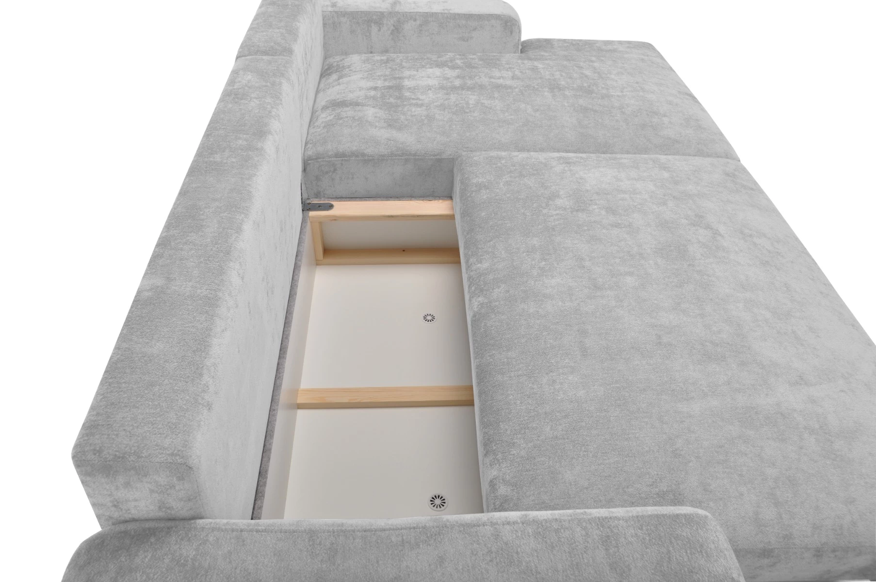 Side ugaona garnitura sa ležajem i prostorom za odlaganje 237x147x85 cm svetlo siva desna