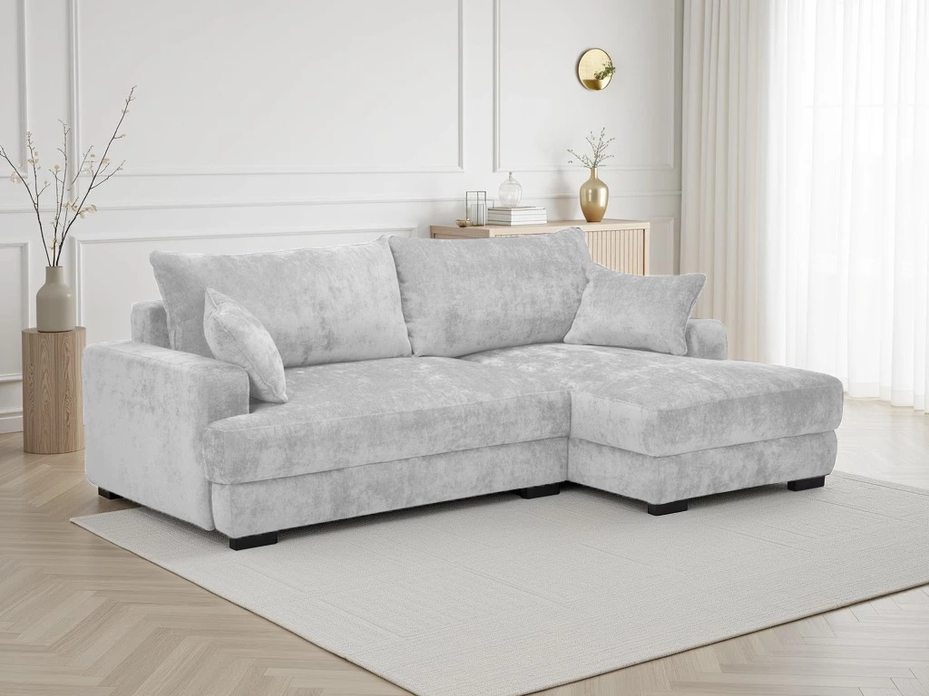 Side ugaona garnitura sa ležajem i prostorom za odlaganje 237x147x85 cm svetlo siva desna