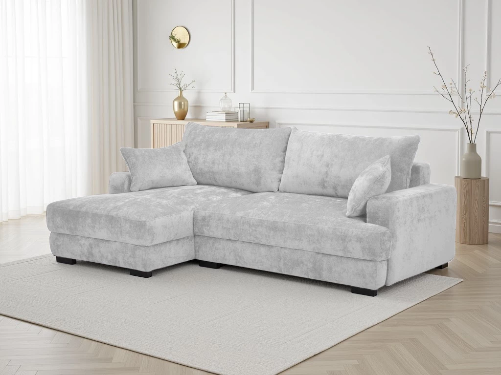 Side ugaona garnitura sa ležajem i prostorom za odlaganje 237x147x85 cm svetlo siva leva