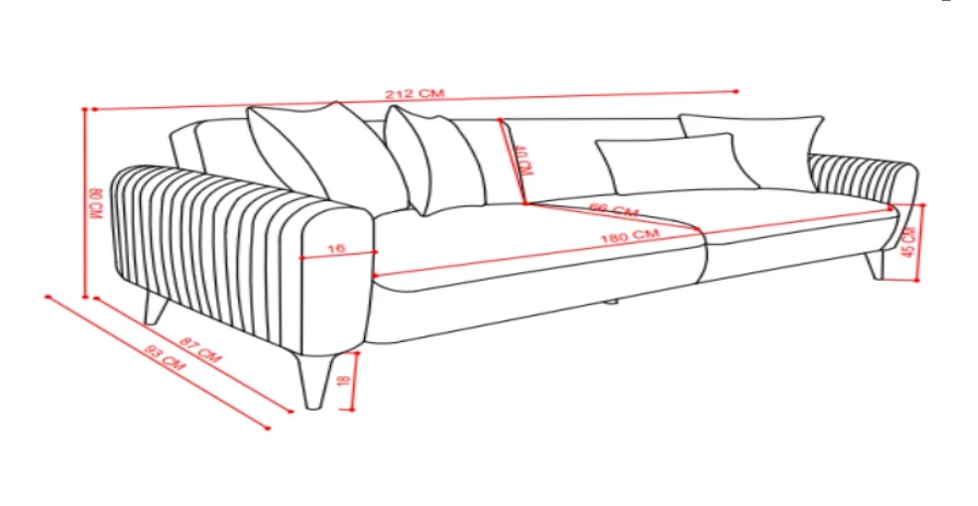 Delfina trosed sa ležajem 212x93x80 cm sivi