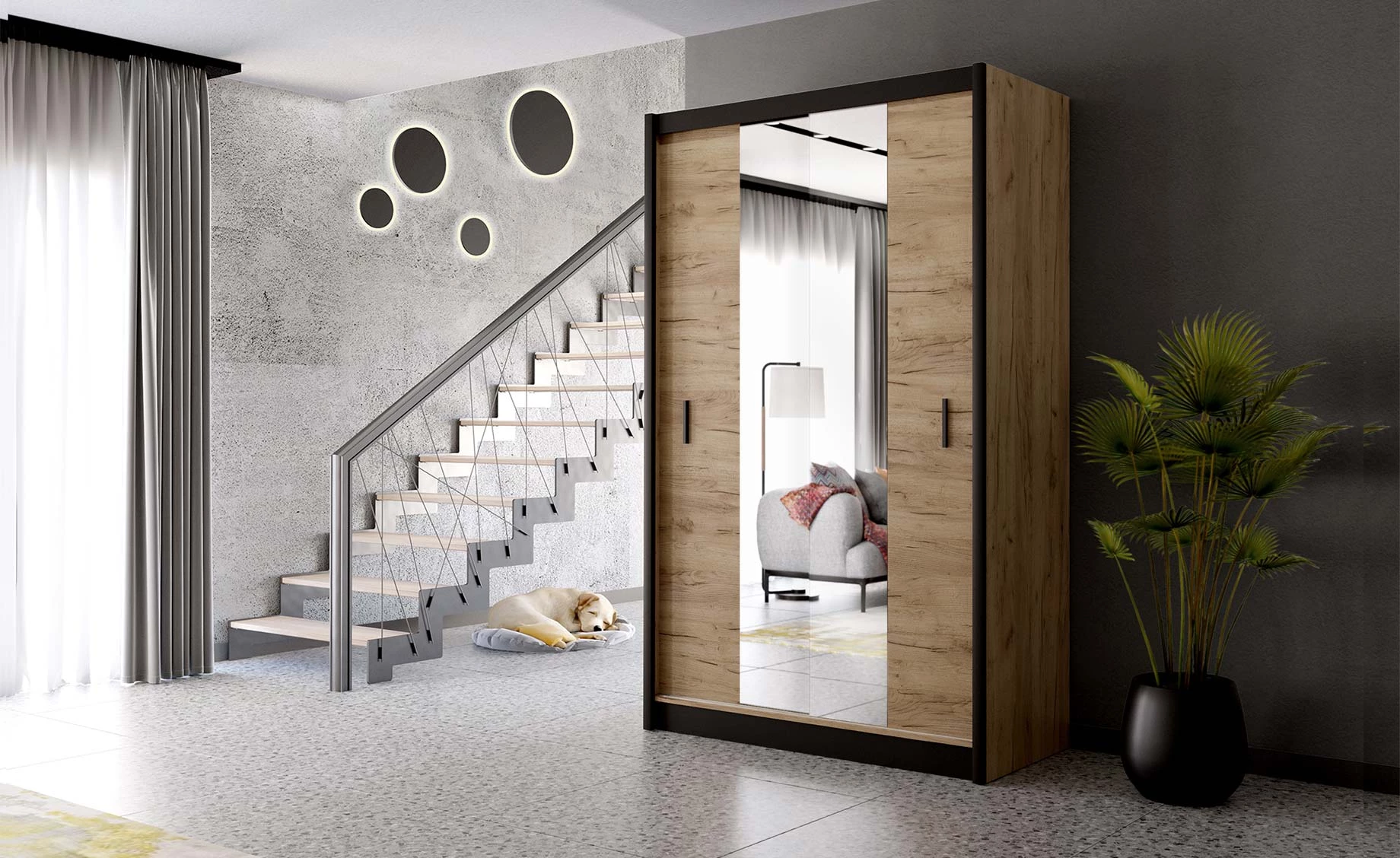Pop klizni ormar 150x58,5x215 cm bela/sonoma
