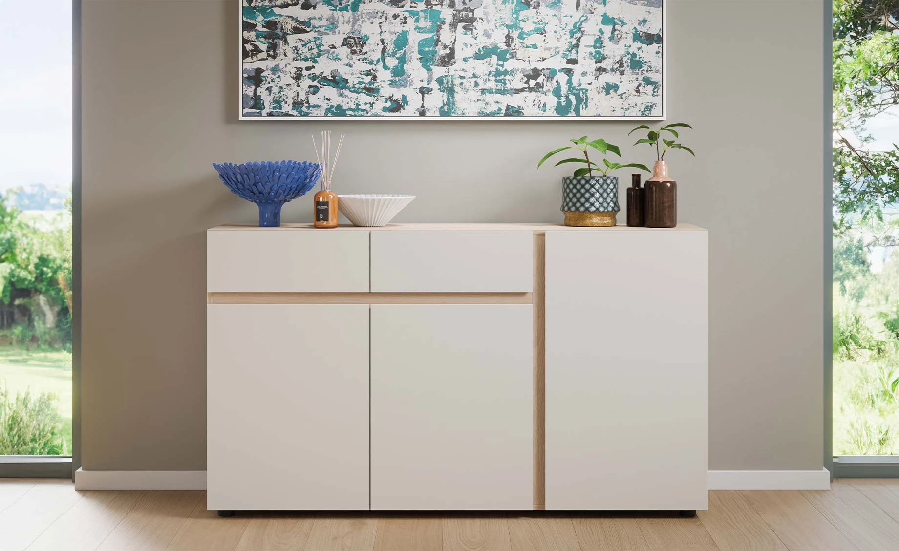 Tavera komoda 148,9X39,6X86 cm dab hrast/kašmir