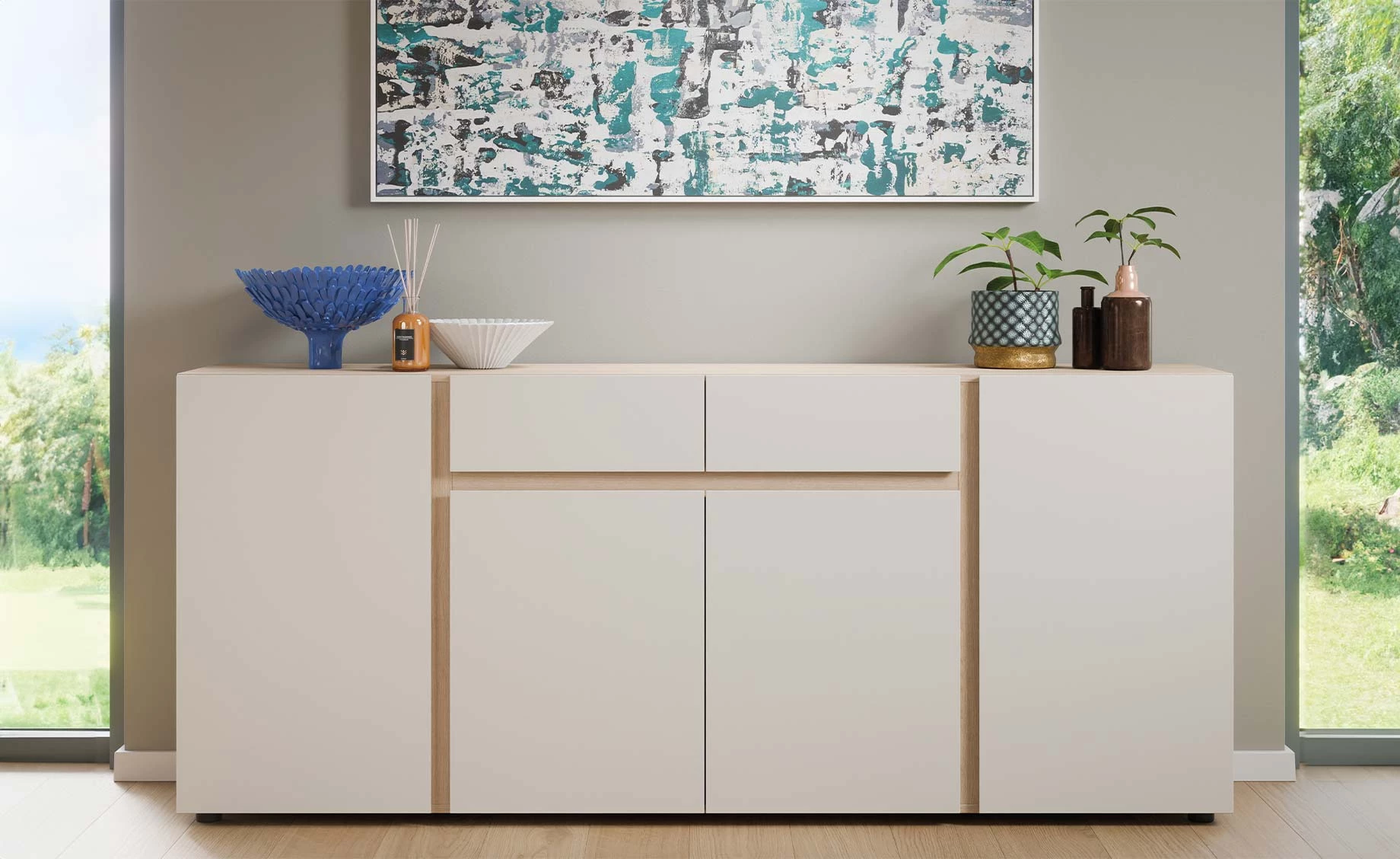Tavera komoda 200,7X39,6X86 cm dab hrast/kašmir