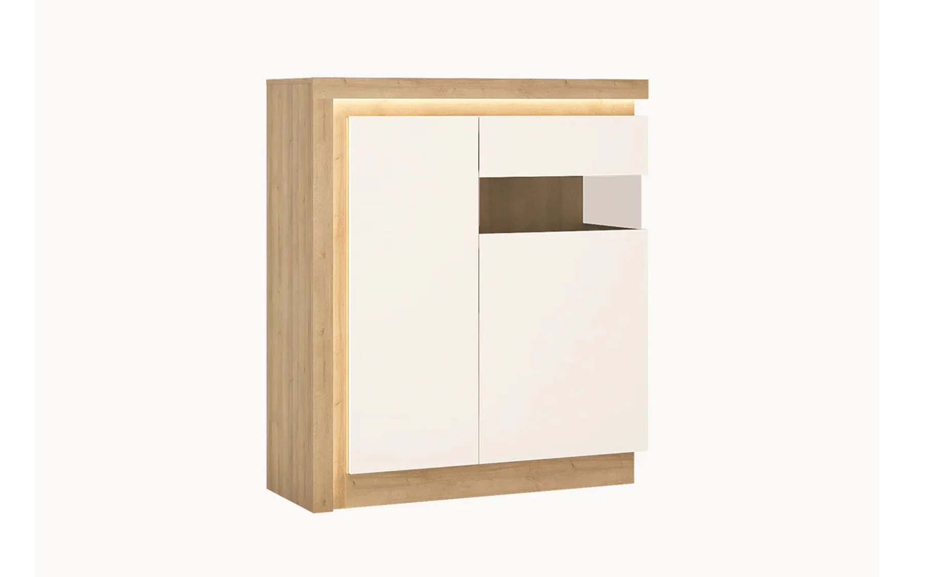 Lyon niska vitrina 107,5x42x123,6 cm hrast/bela