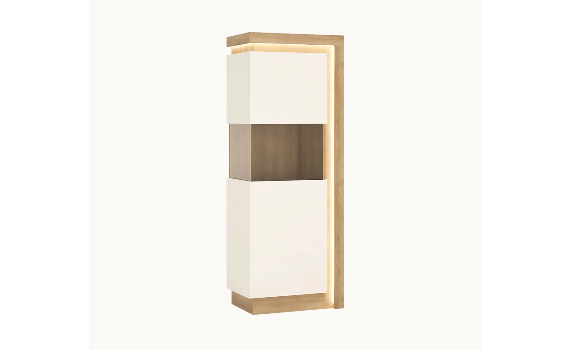 Lyon visoka vitrina 59,7x42x164,1 cm hrast/bela