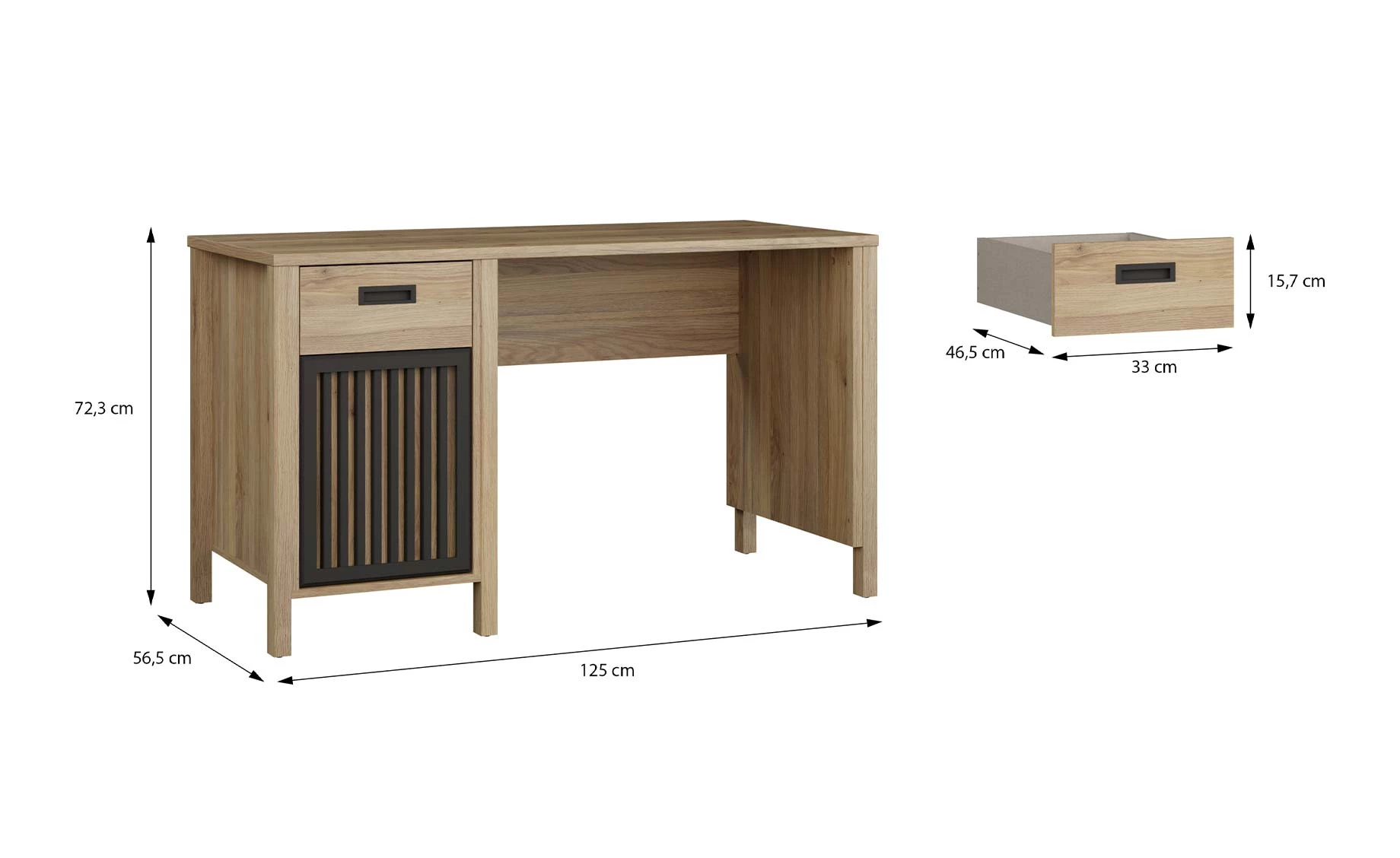 Jytana radni sto 1 fioka + 1 vrata 125x56,5x72,1 cm natur