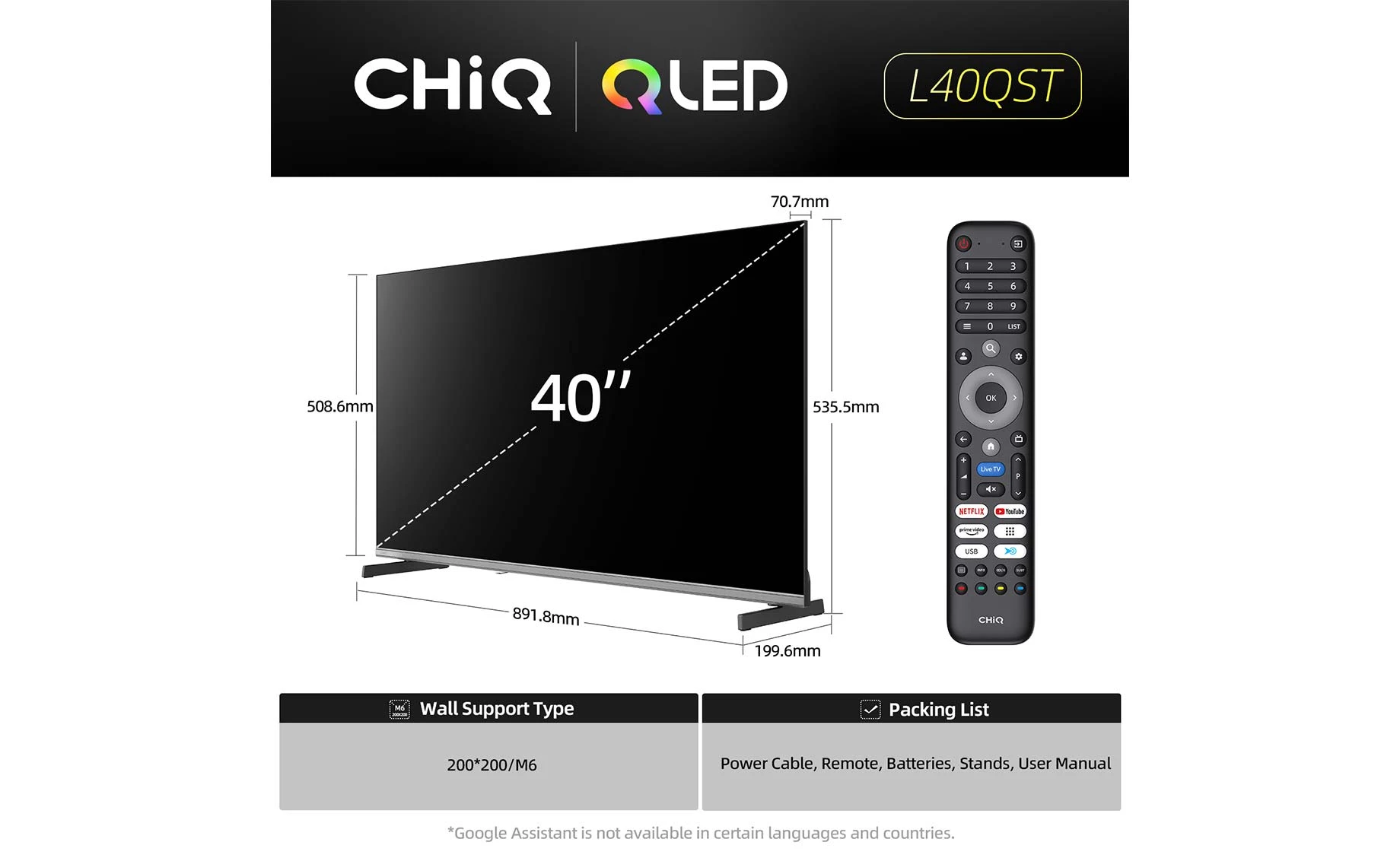 CHiQ L40QST (40"/100 cm) Full HD QLED Google Smart TV