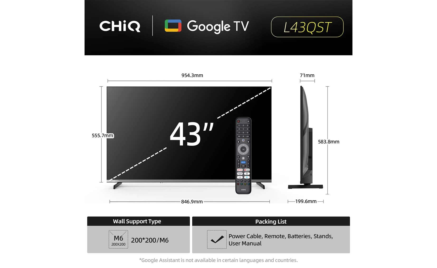 CHiQ L43QST (43"/108 cm) Full HD QLED Google Smart TV